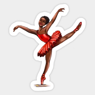 Ballet in red pointe shoes 4 - ballerina doing pirouette in red tutu and red shoes  - brown skin ballerina Sticker